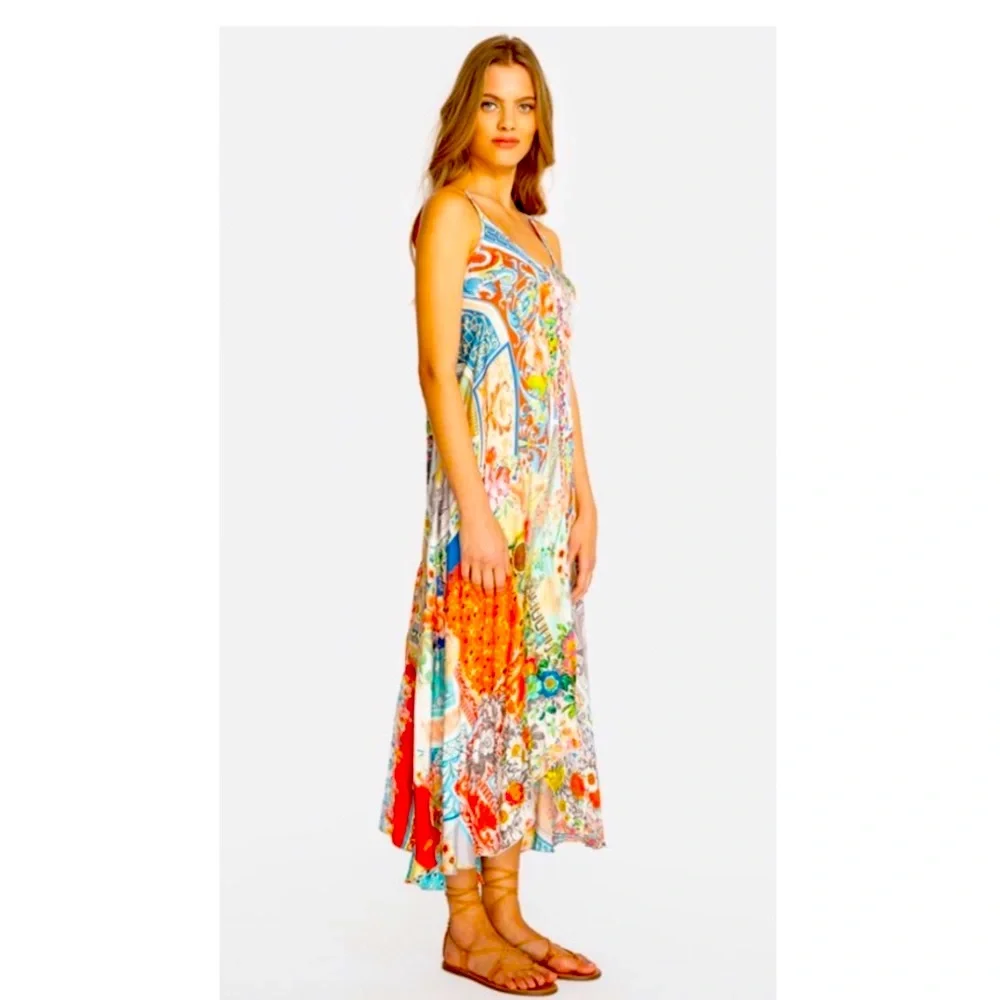 Johnny Was Bright Multicolor Floral Paisley Slip Maxi Dress - Picture 3 of 14
